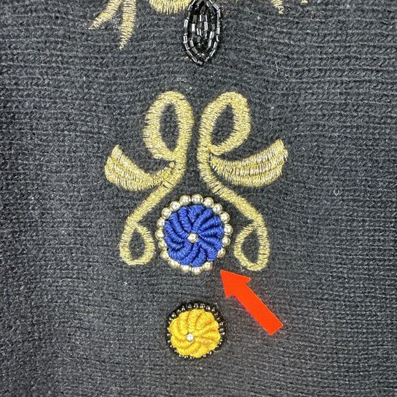 VTG 80s La Mittini Wool Angora Sweater L Black Floral Embroidered Beaded Retro - Picture 4 of 13